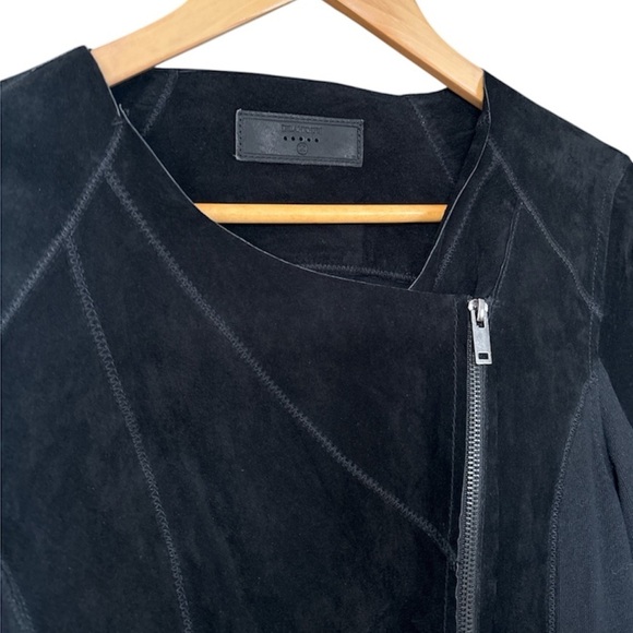 BlankNYC Black Suede Leather and Cotton Knit Mix Media Moto Zip Jacket, M - Picture 5 of 8